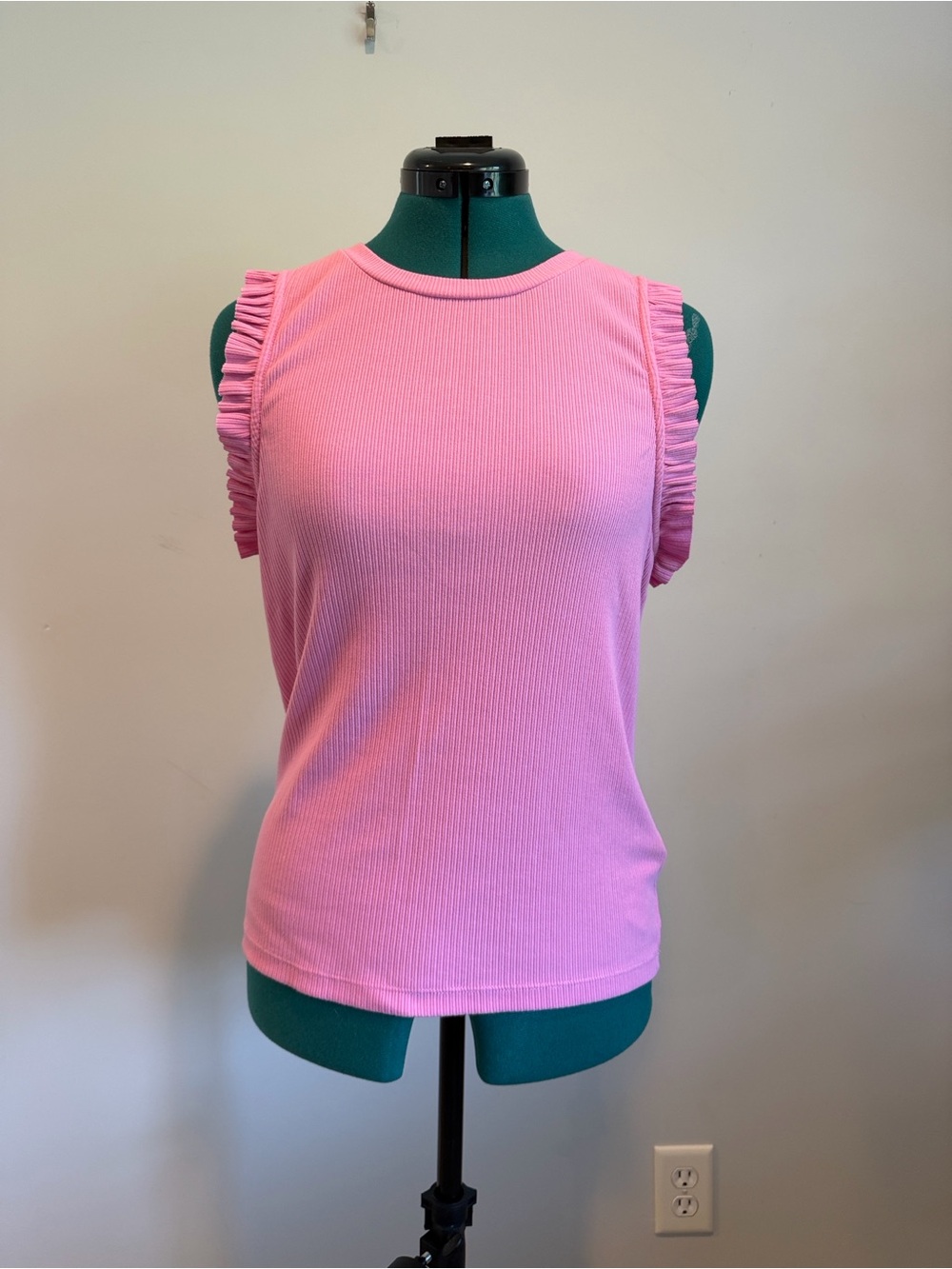 J Crew Pink Ruffle Sleeve Ribbed Tank Top